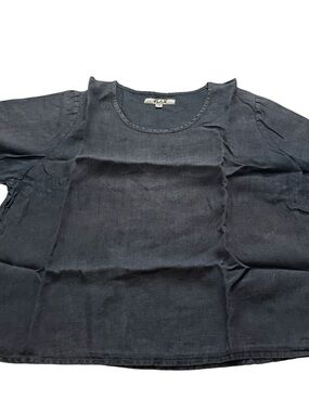 FLAX 100% Linen Black Scoop Neck T-Shirt Resort Lagenlook Boho Size 1X Plus